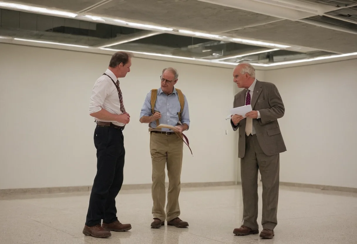 Trade editors reviewing a commercial interior during a site walk