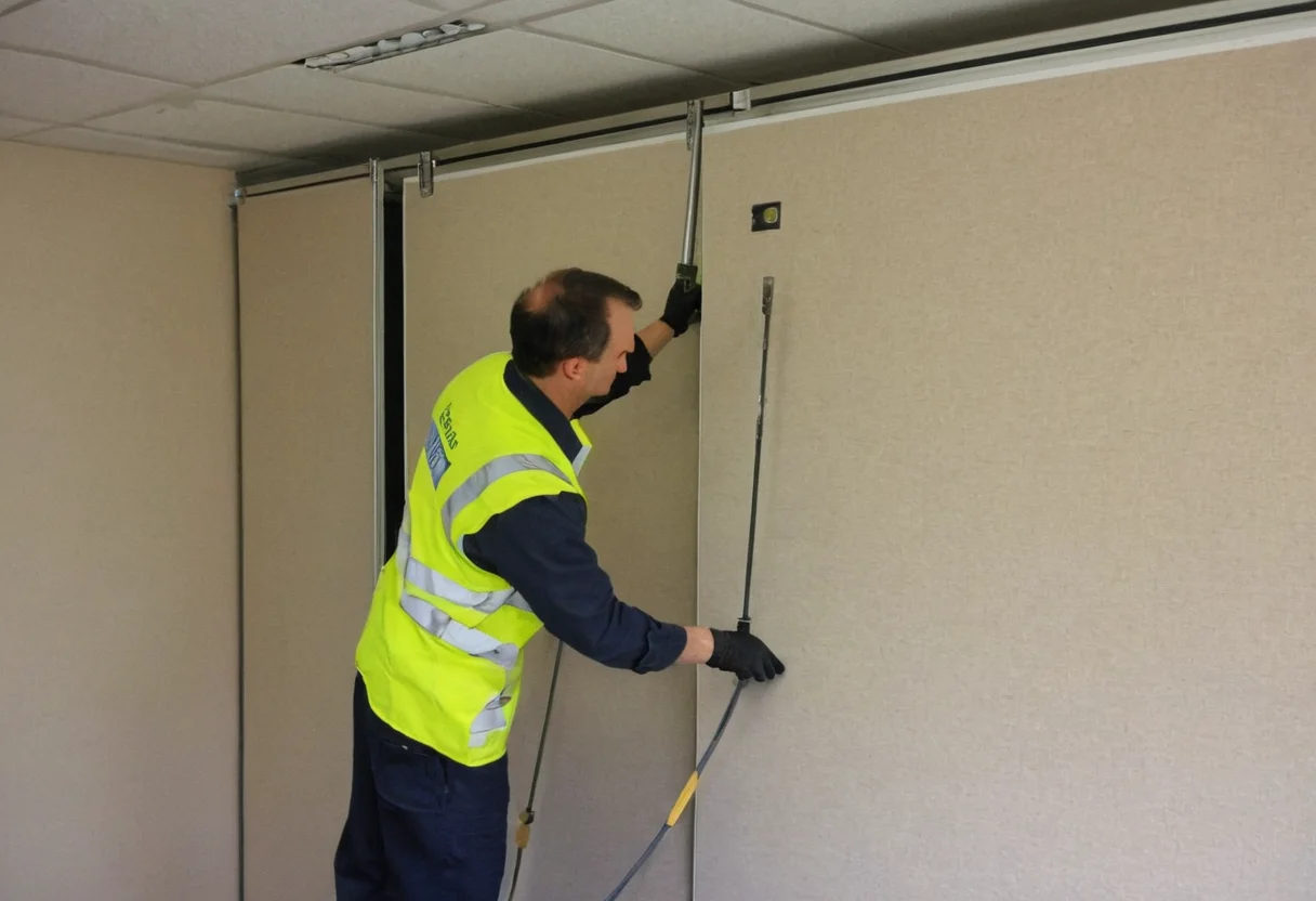 Technician removing a modular wall panel without damaging adjacent finishes