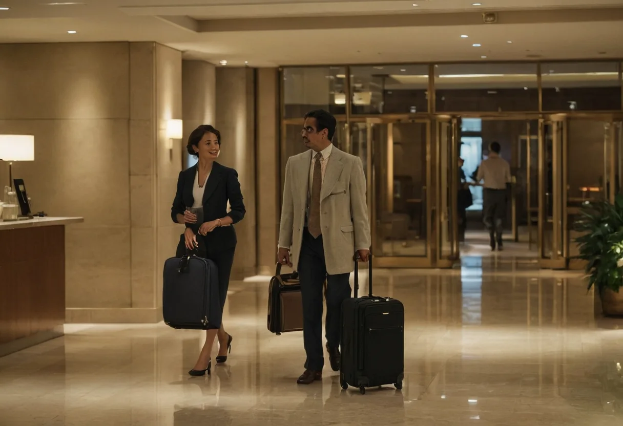 Hotel lobby with distinct fast arrival route and slower seating zones