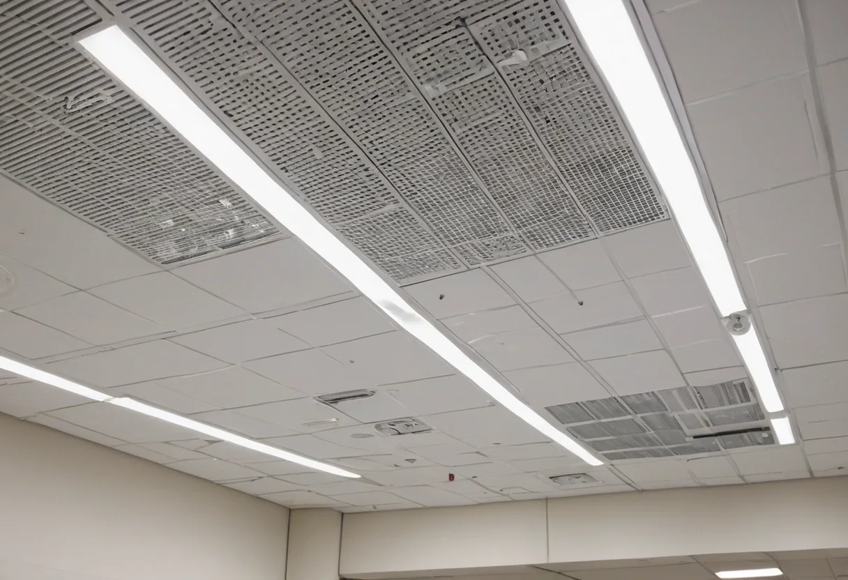 Reflected ceiling plan held beneath the corresponding office ceiling