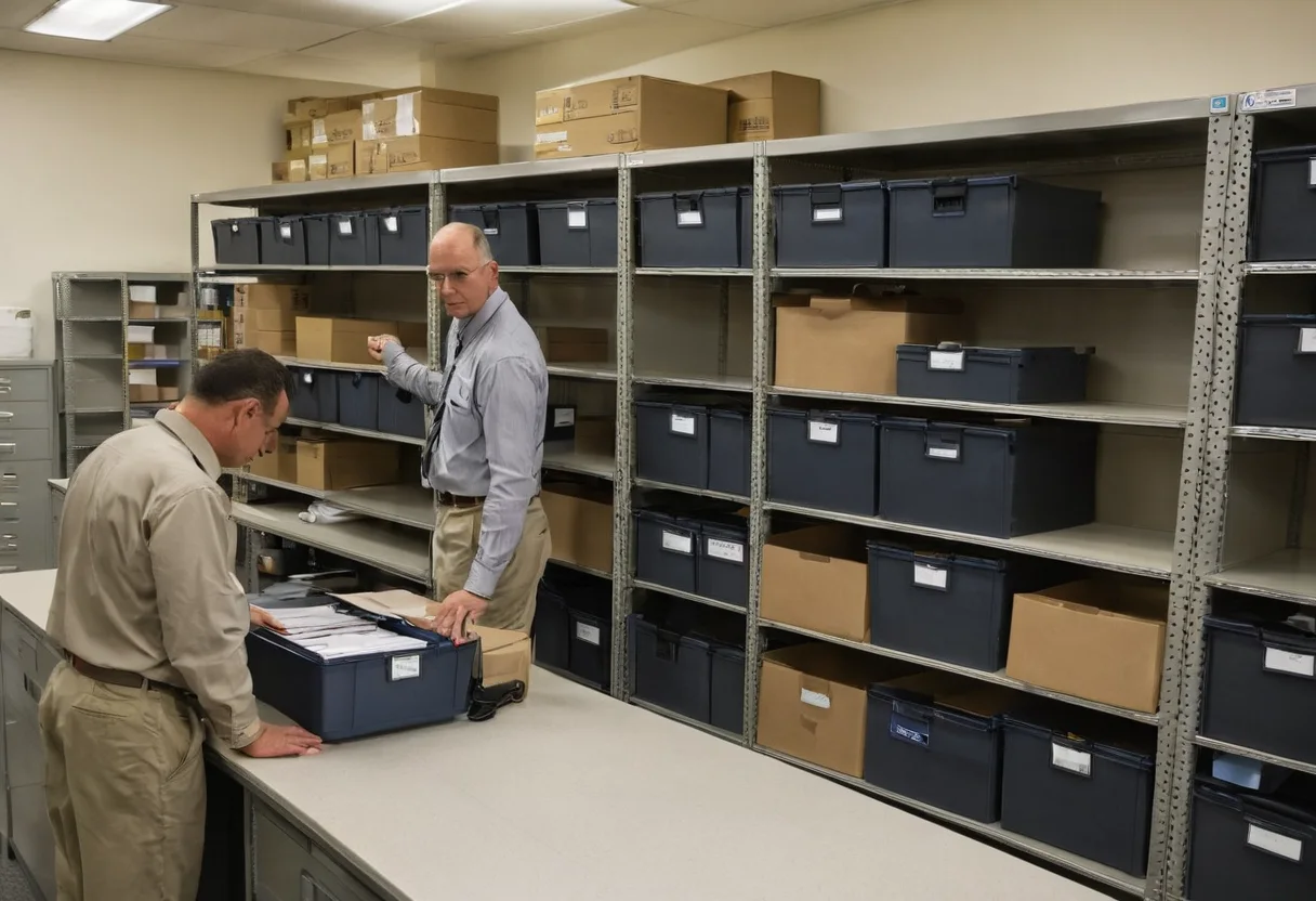 Open office storage organized for devices, samples and personal belongings