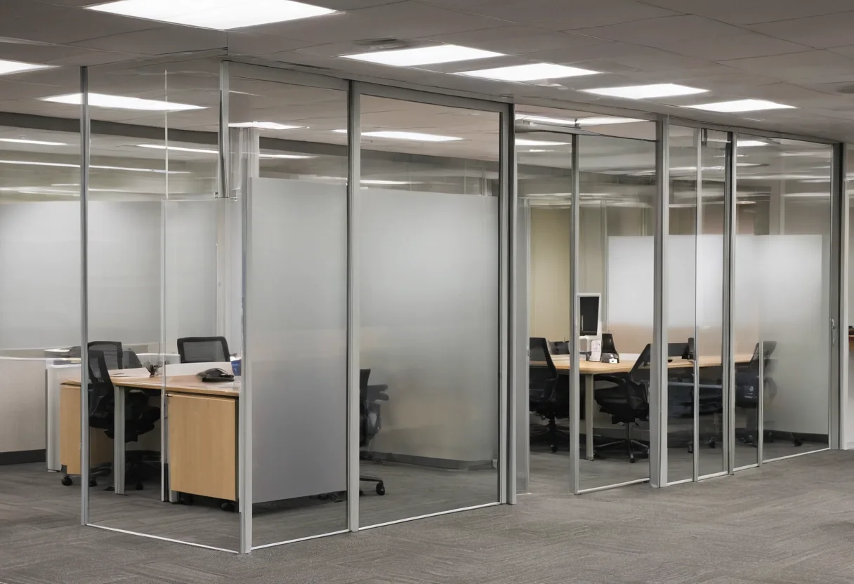 Acoustically private meeting room screened from an open workplace