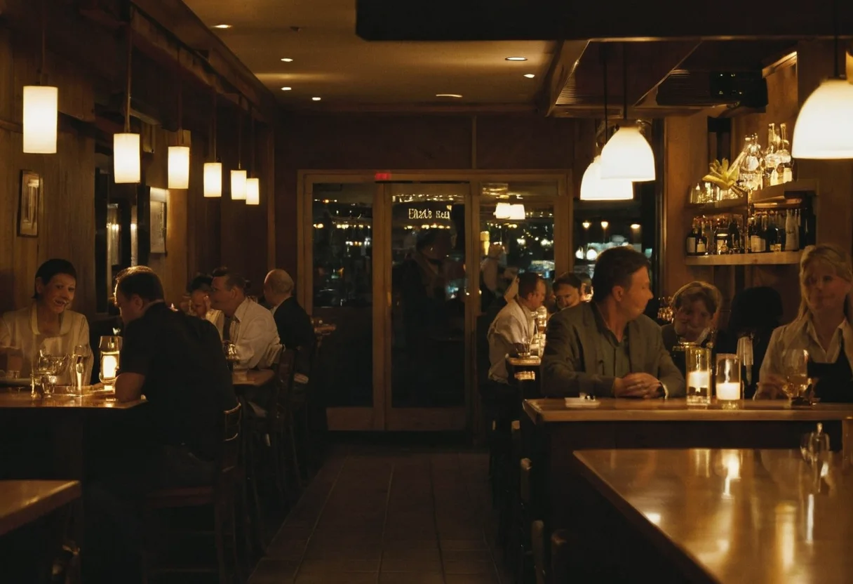 Restaurant table, faces and service route illuminated by separate light layers
