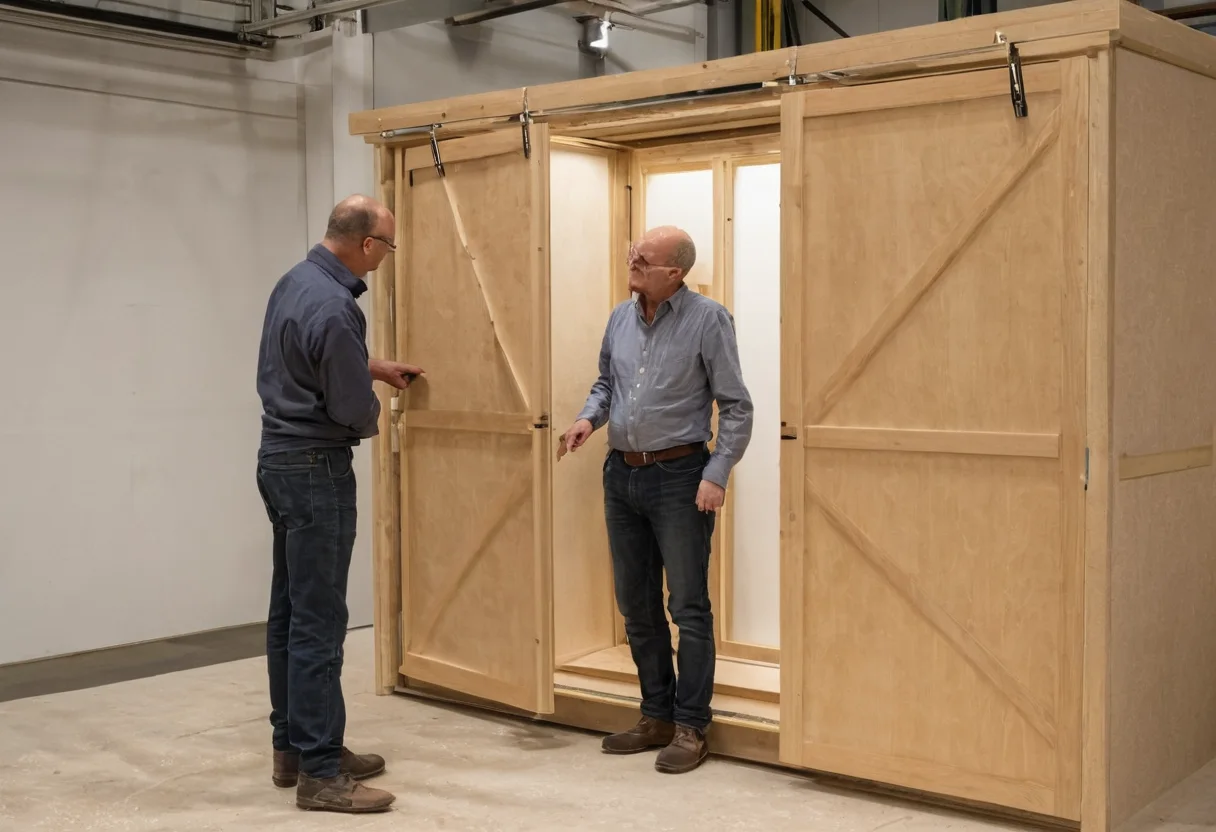 Full-size joinery mock-up showing corner, hardware and service interface